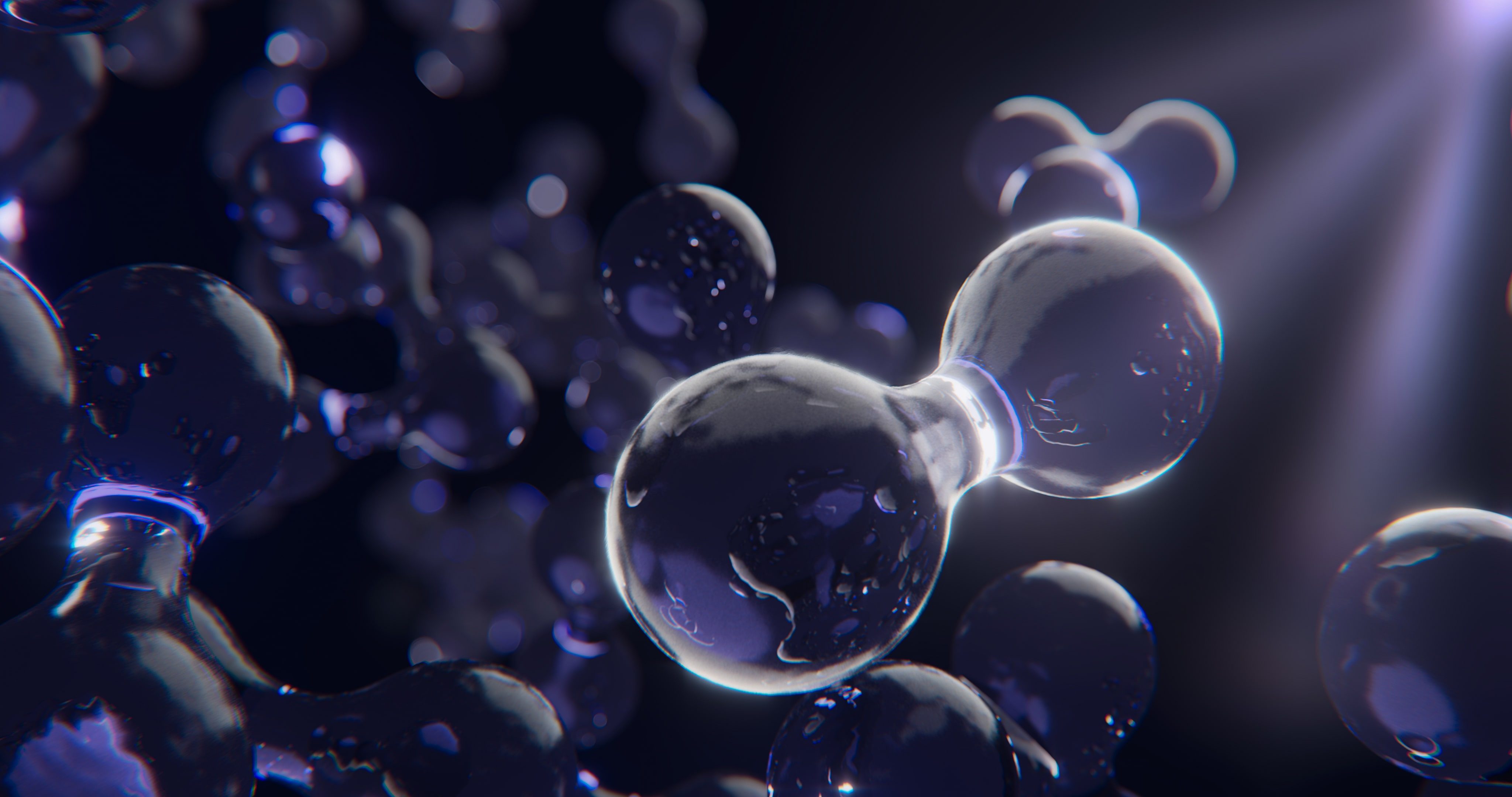 This image shows a multitude of 3D animated hydrogen molecules for FiveT