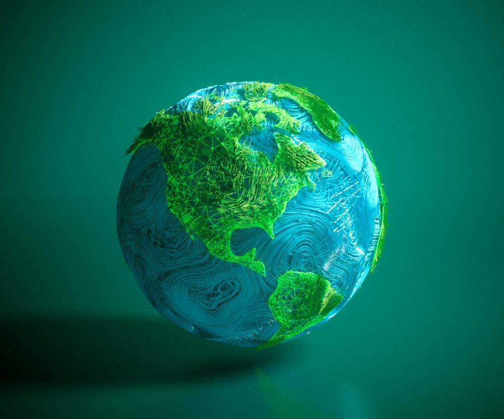 3D Render of the world as a globe in green and blue