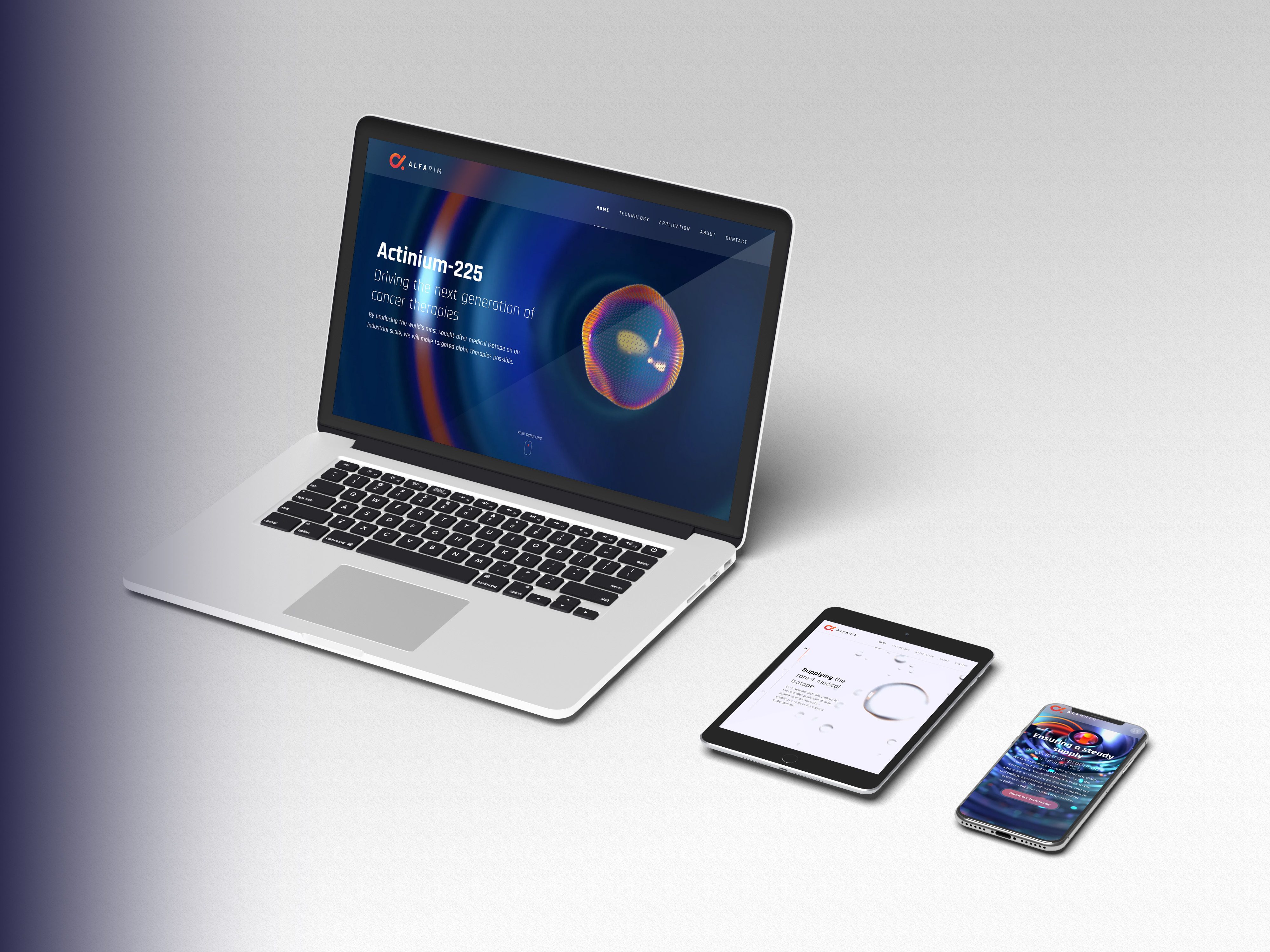 Image of a website mock-up that shows the Alfarim website created by Sensu on multiple devices