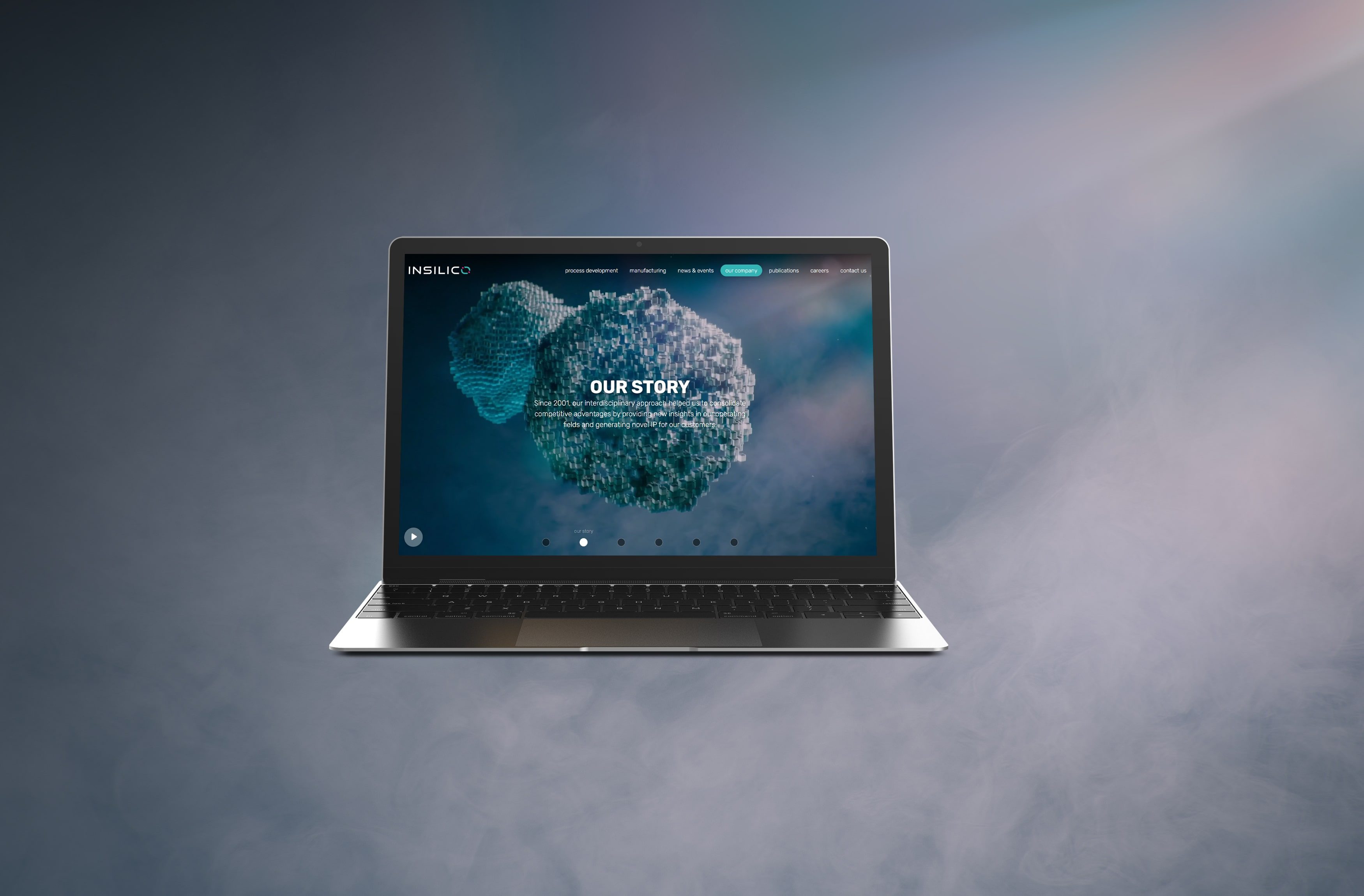 This image shows mock-up laptop with Insilico Biotechnology website 