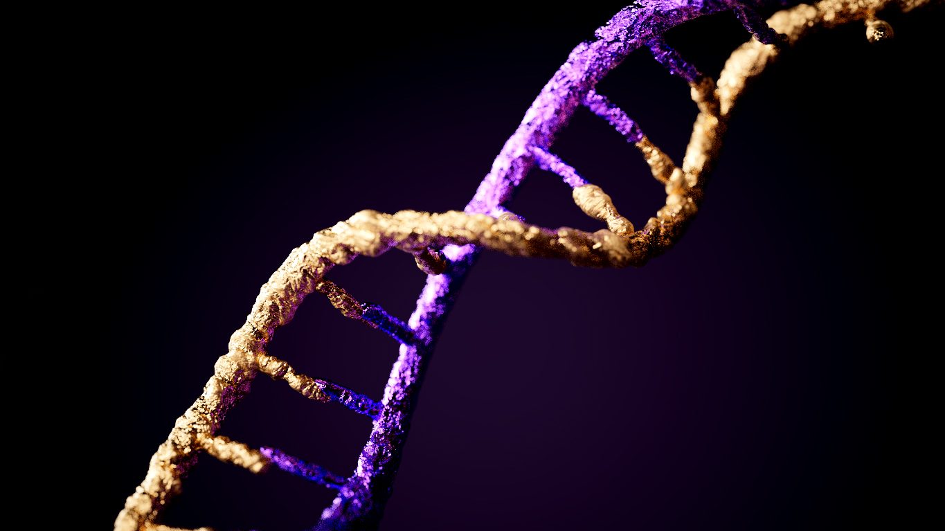 RNA structure 3D animation in purple and gold