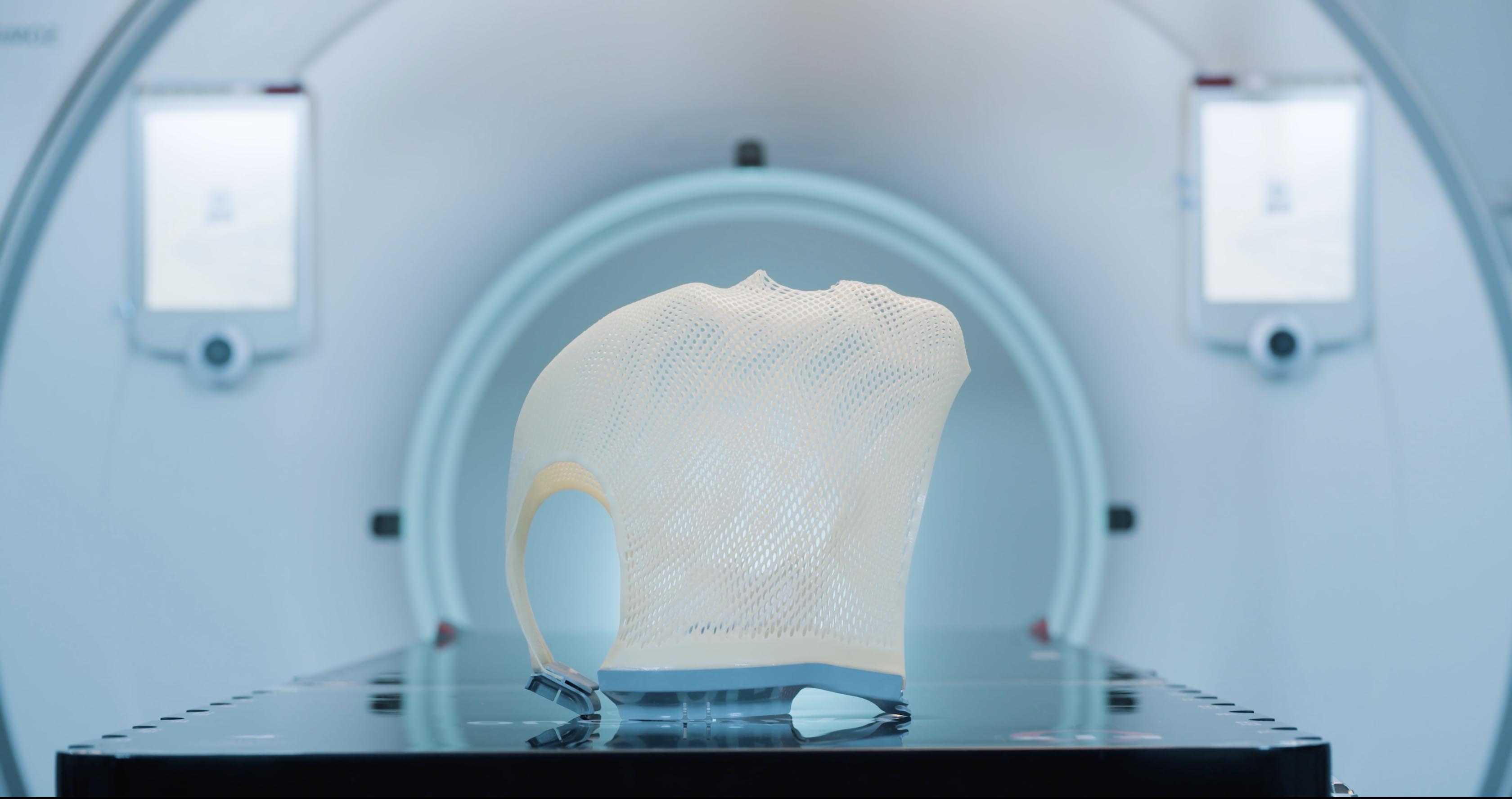 This image shows safety mask for the face during radiotherapy at proton center