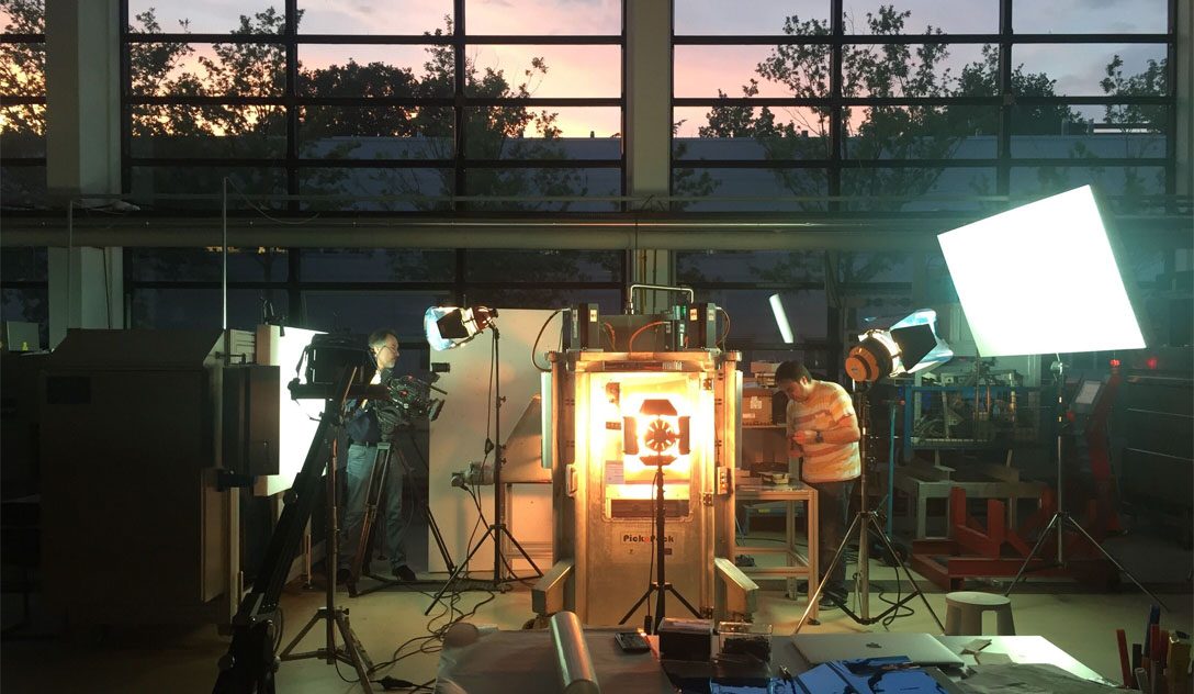 This image shows a behing the scenes during the night shoot for pick n pack film